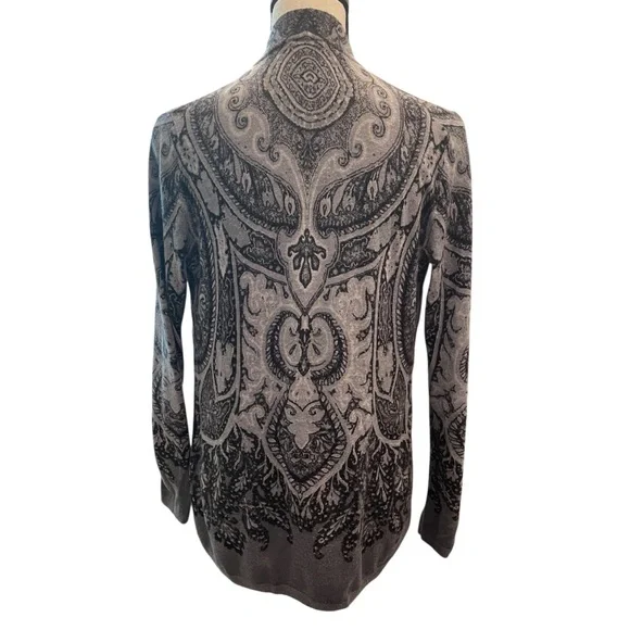Talbots Gray and Black Paisley Open Cardigan - Picture 2 of 4